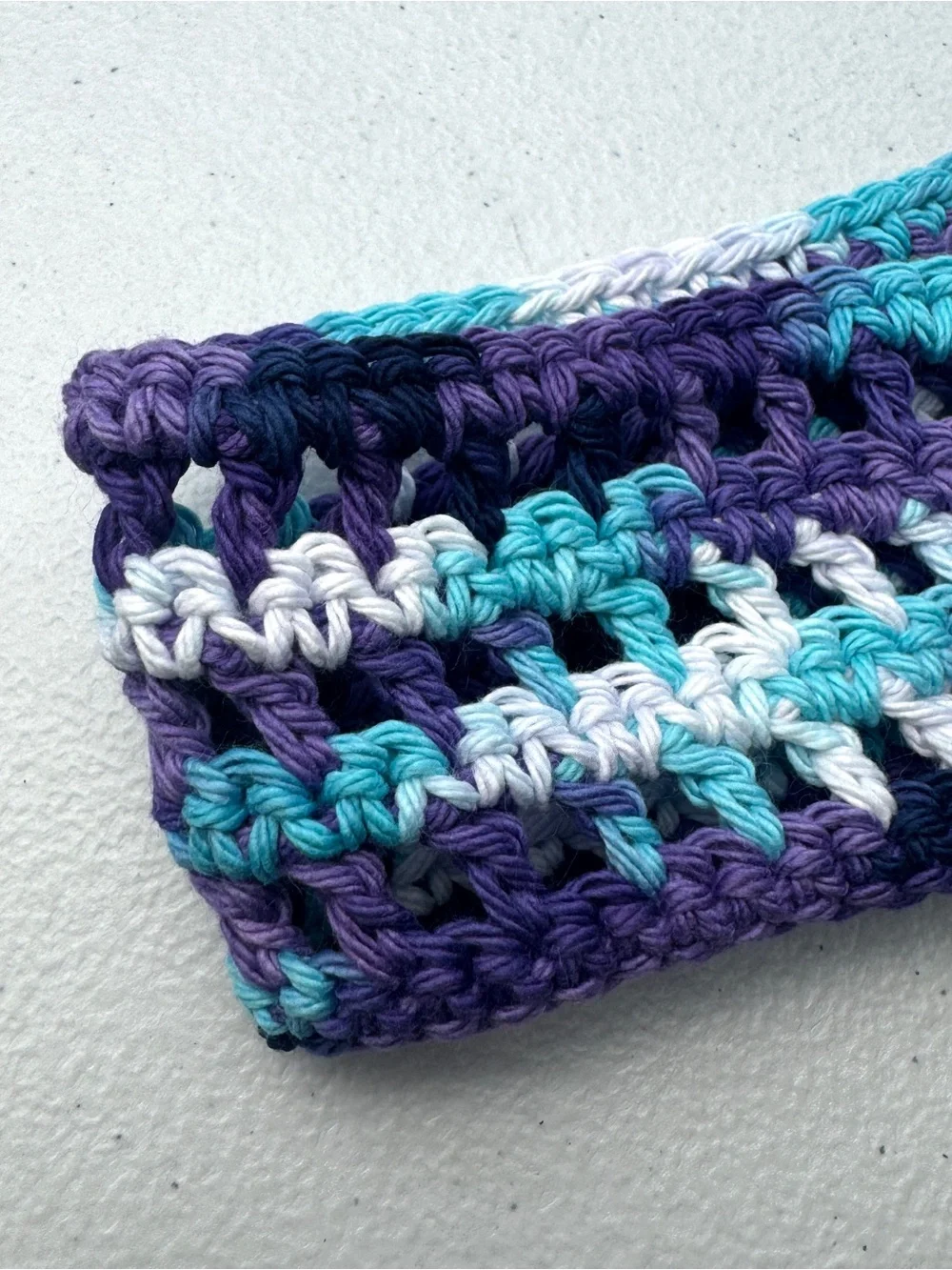 Teal Purple White Crochet Tie Headband 36”x2.25” Handmade Breathable NEW